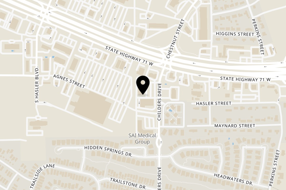 Map showing the location of LAB C FOOD KITCHEN - Bastrop on 107 Childers Dr. #100 in Bastrop